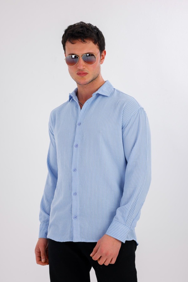 ALTARIS Uzun Kollu Çizgili Gömlek- Açık Mavi - Decas (1)