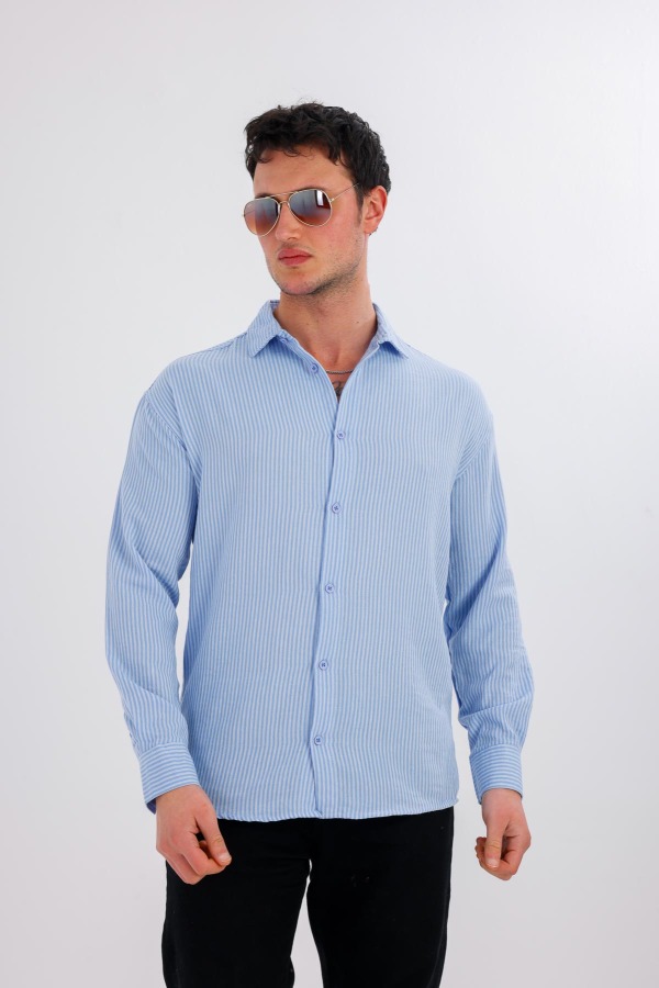 ALTARIS Uzun Kollu Çizgili Gömlek- Açık Mavi - Decas
