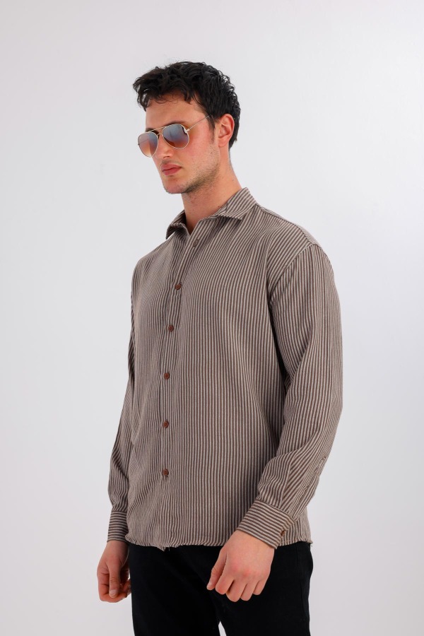 ALTARIS Uzun Kollu Çizgili Gömlek - Kahverengi - Decas