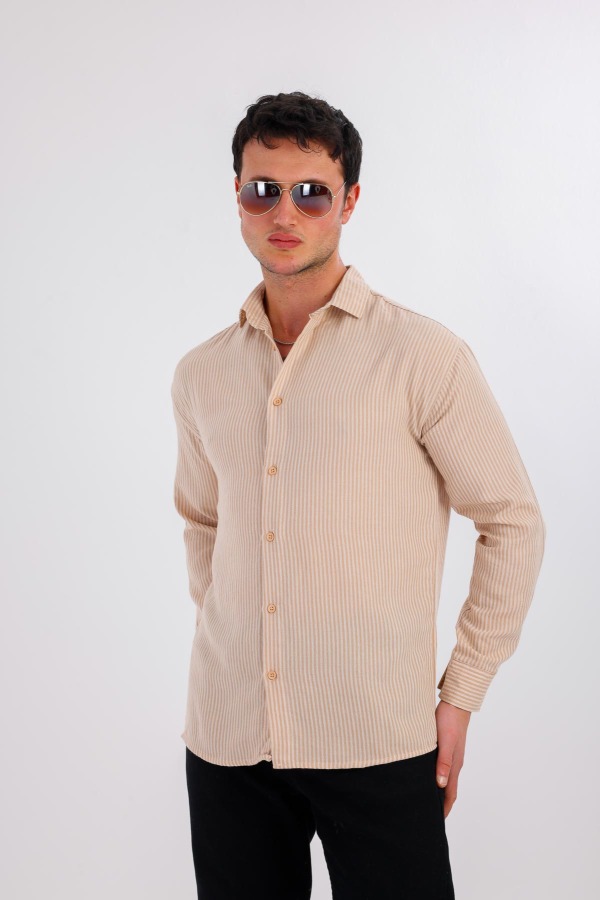 ALTARIS Uzun Kollu Çizgili Gömlek - Sarı - Decas (1)