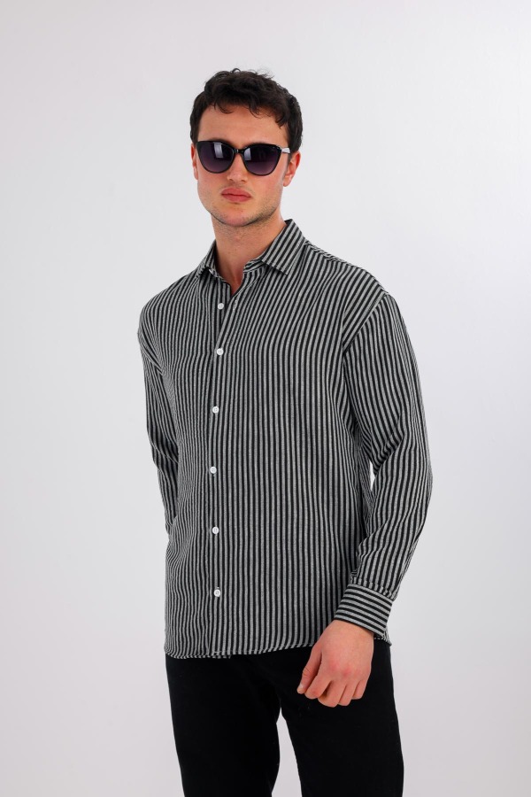 ALTARIS Uzun Kollu Çizgili Gömlek - Siyah - Decas (1)