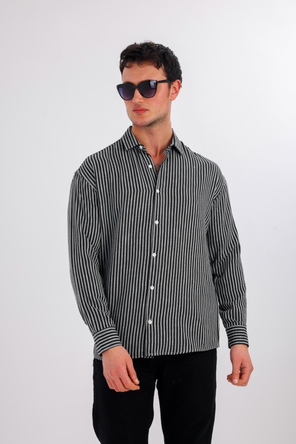 ALTARIS Uzun Kollu Çizgili Gömlek - Siyah - Decas