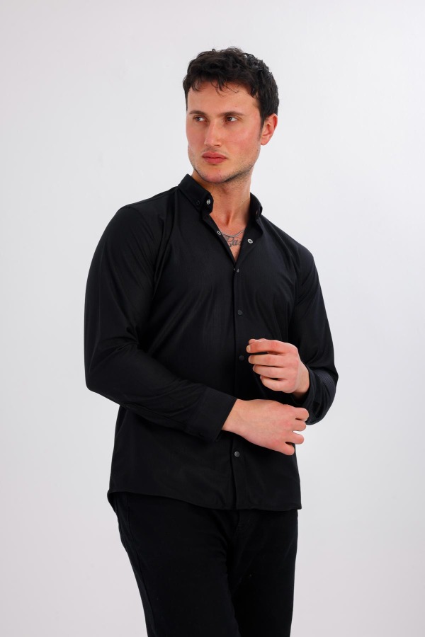 AQUAFERA Uzun Kollu Gömlek - Siyah - Decas (1)