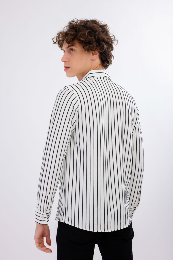 AUDERE Uzun Kollu Çizgili Gömlek - Beyaz - Decas (1)