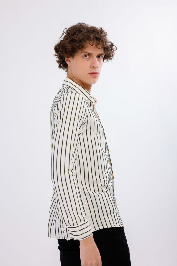 AUDERE Uzun Kollu Çizgili Gömlek - Siyah - Decas