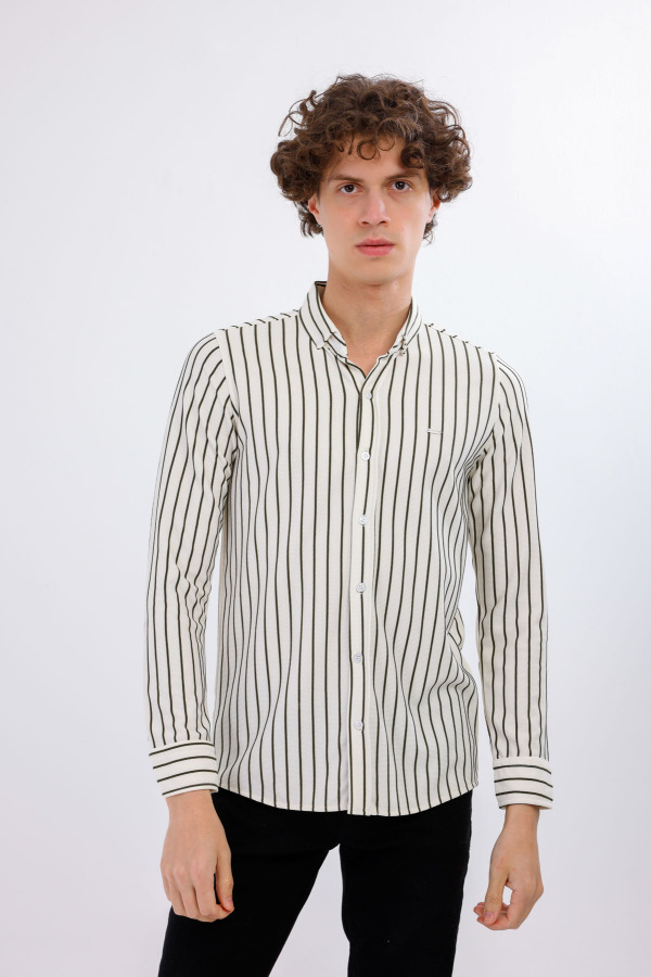 AUDERE Uzun Kollu Çizgili Gömlek - Siyah - Decas (1)