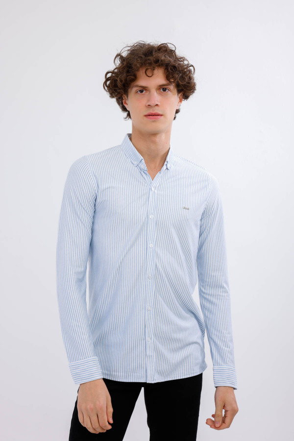 AXIS Uzun Kollu Çizgili Gömlek - Açık Mavi - Decas