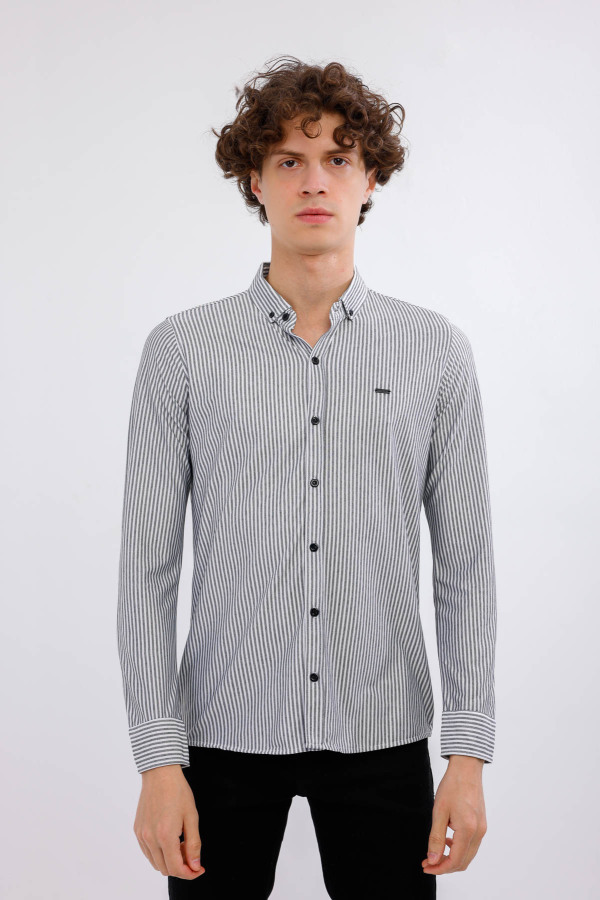 AXIS Uzun Kollu Çizgili Gömlek - Antrasit - Decas