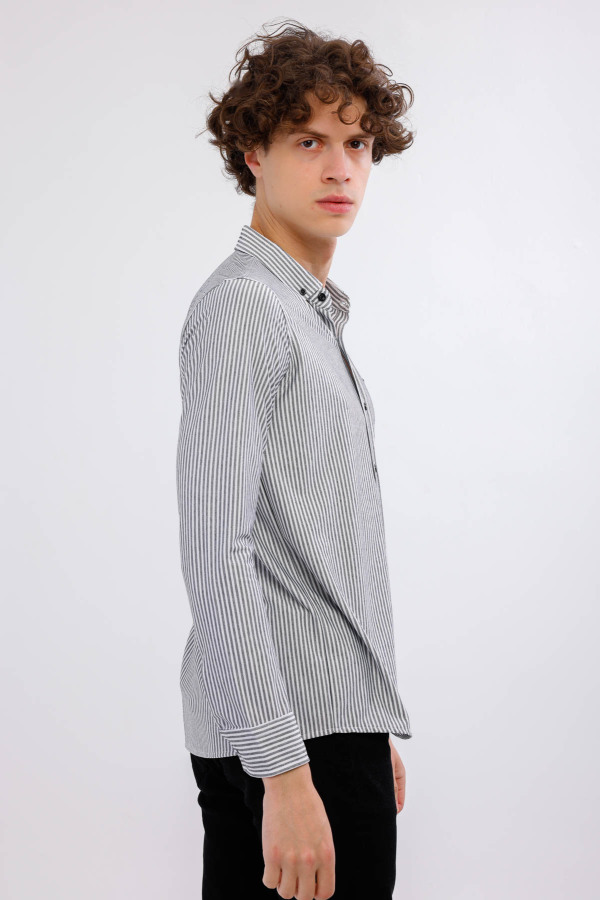 AXIS Uzun Kollu Çizgili Gömlek - Antrasit - Decas (1)