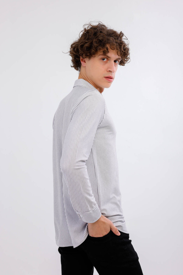 AXIS Uzun Kollu Çizgili Gömlek - Gri - Decas