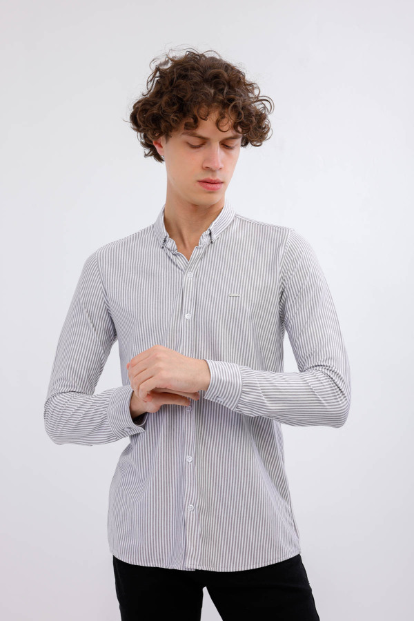 AXIS Uzun Kollu Çizgili Gömlek - Gri - Decas (1)