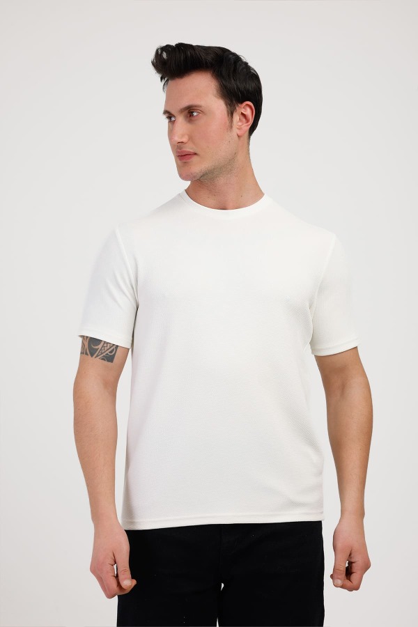 BASIC&COOL Bisiklet Yaka Pamuklu Tişört - Beyaz - Decas