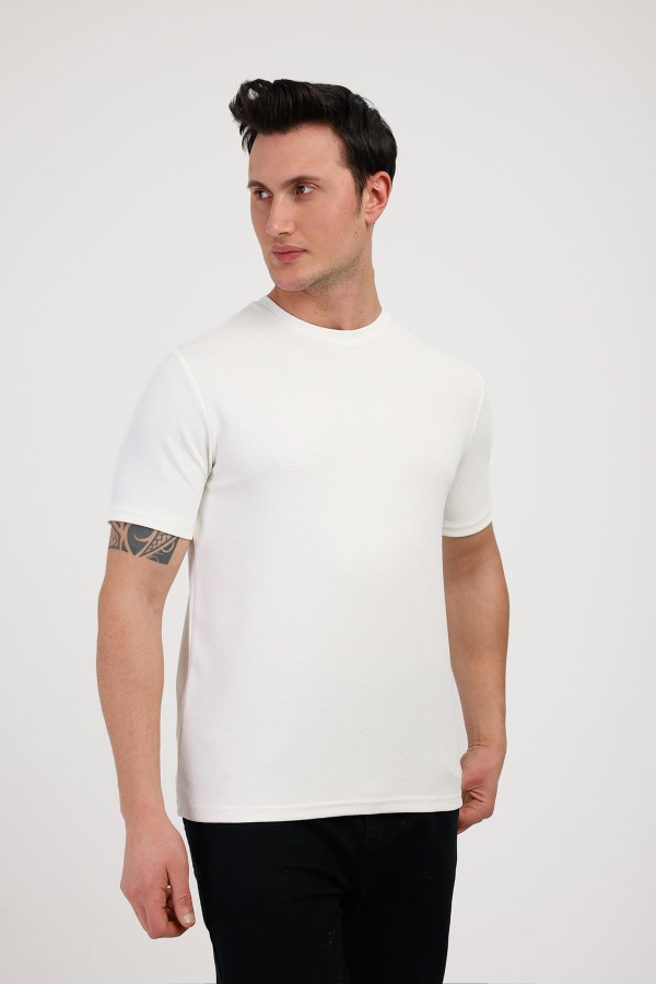 BASIC&COOL Bisiklet Yaka Pamuklu Tişört - Beyaz - Decas (1)