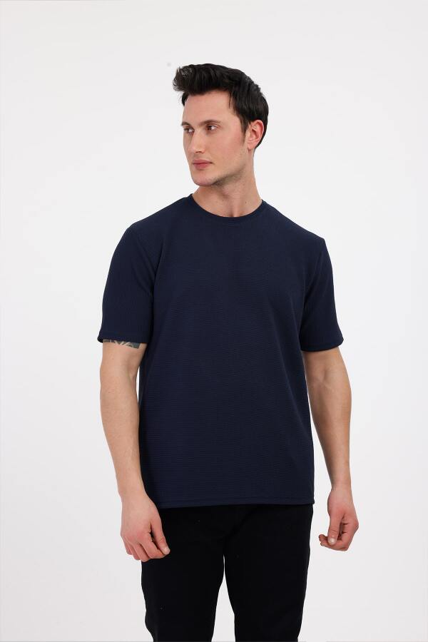 BASIC&COOL Bisiklet Yaka Pamuklu Tişört - Lacivert - Decas