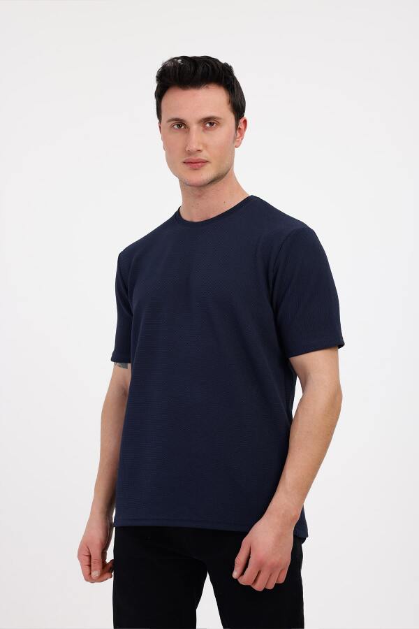BASIC&COOL Bisiklet Yaka Pamuklu Tişört - Lacivert - Decas (1)
