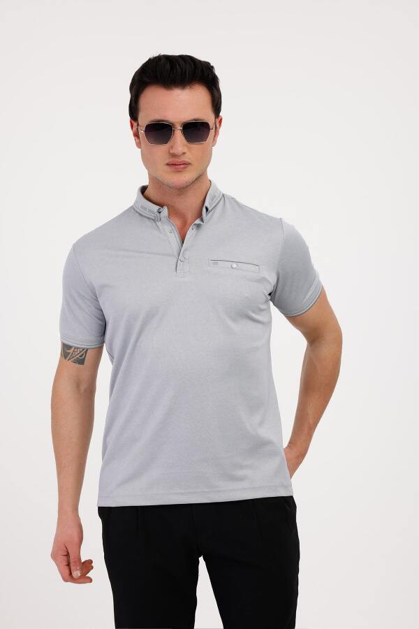 BREEZE Polo Yaka Pamuklu Tişört - Gri - Decas (1)