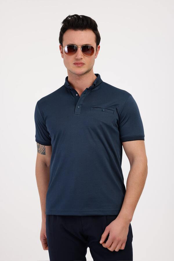 BREEZE Polo Yaka Pamuklu Tişört - Mavi - Decas