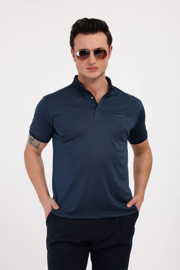 BREEZE Polo Yaka Pamuklu Tişört - Mavi - Decas (1)