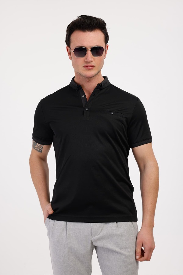 BREEZE Polo Yaka Pamuklu Tişört - Siyah - Decas