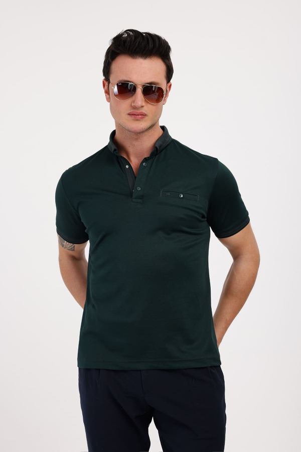BREEZE Polo Yaka Pamuklu Tişört - Yeşil - Decas