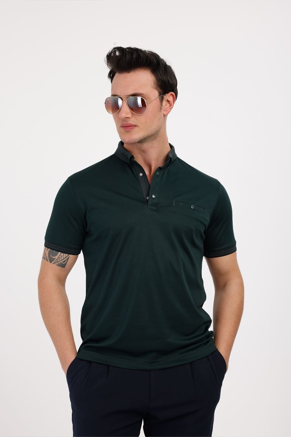 BREEZE Polo Yaka Pamuklu Tişört - Yeşil - Decas (1)