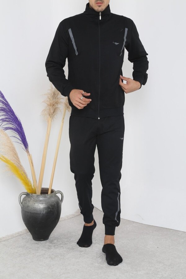 Erkek Dik Yaka Fermuarlı Eşofman Takım - Siyah - Decas