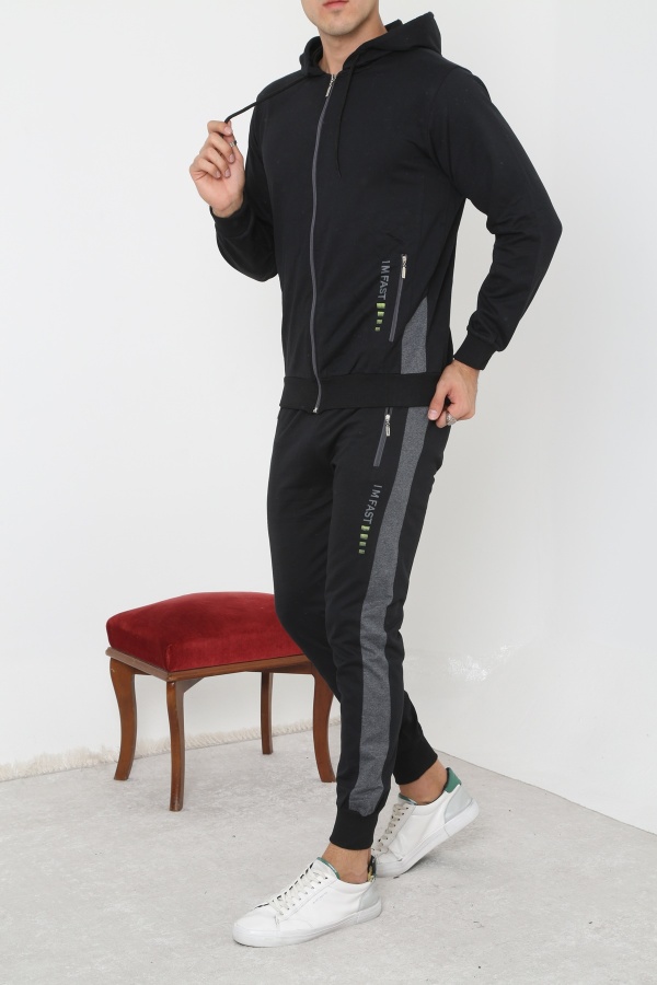 Erkek Lastik Paça Fermuarlı Eşofman Takım Siyah - Decas (1)