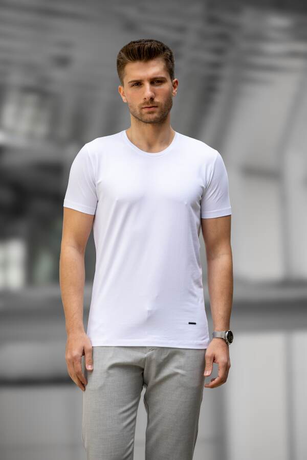 GASOLİNE Slim Fit Bisiklet Yaka Pamuklu Tişört - Beyaz 