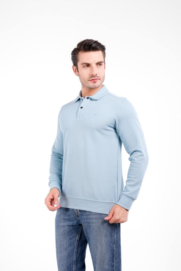 FOV Yaka Düğmeli Uzun Kol Polo Kazak - Mavi - Decas (1)