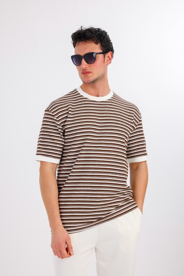 FULGORA Bisiklet Yaka Pamuklu Tişört - Kahverengi - Decas