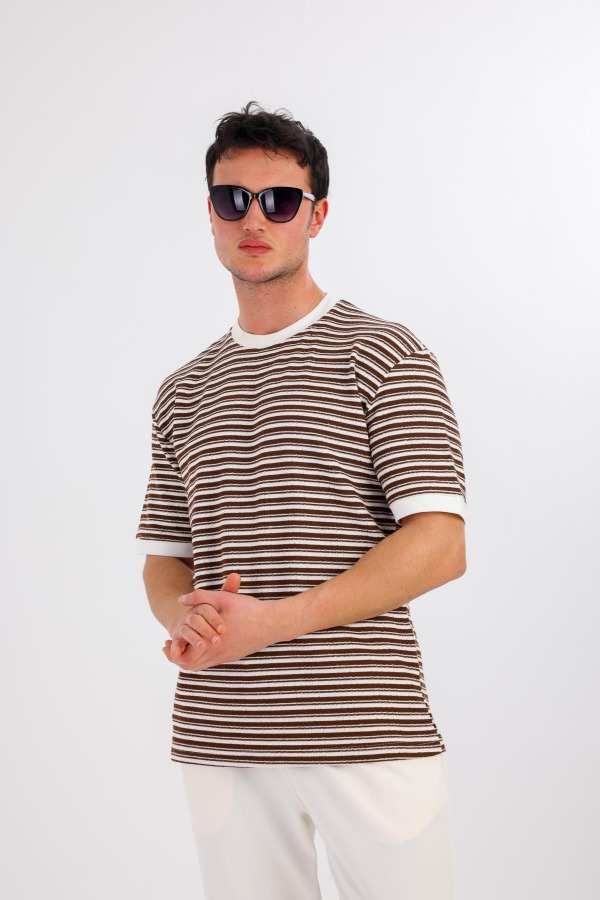 FULGORA Bisiklet Yaka Pamuklu Tişört - Kahverengi - Decas (1)