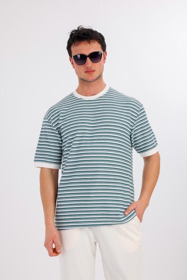 FULGORA Bisiklet Yaka Pamuklu Tişört - Mavi - Decas