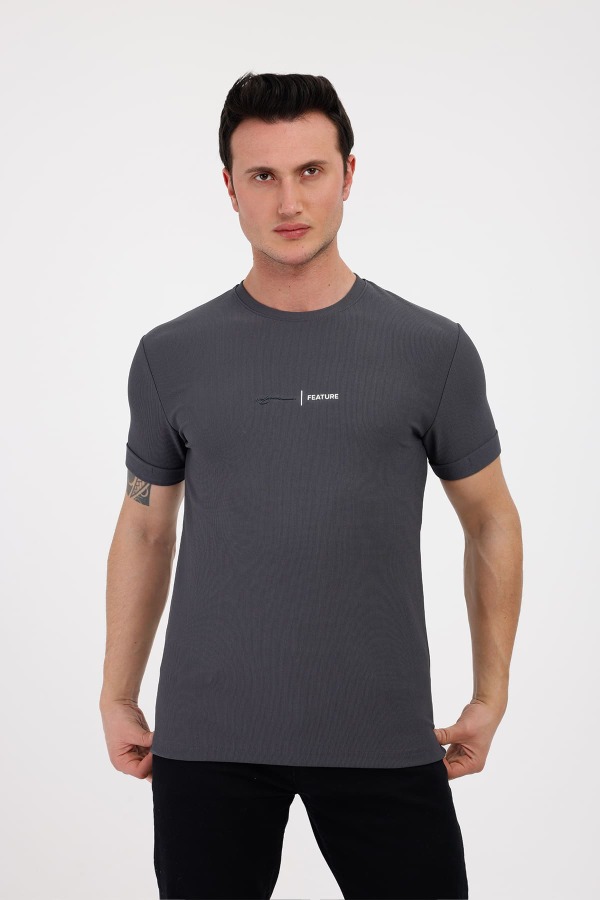 FUTURE Bisiklet Yaka Pamuklu Tişört - Antrasit - Decas