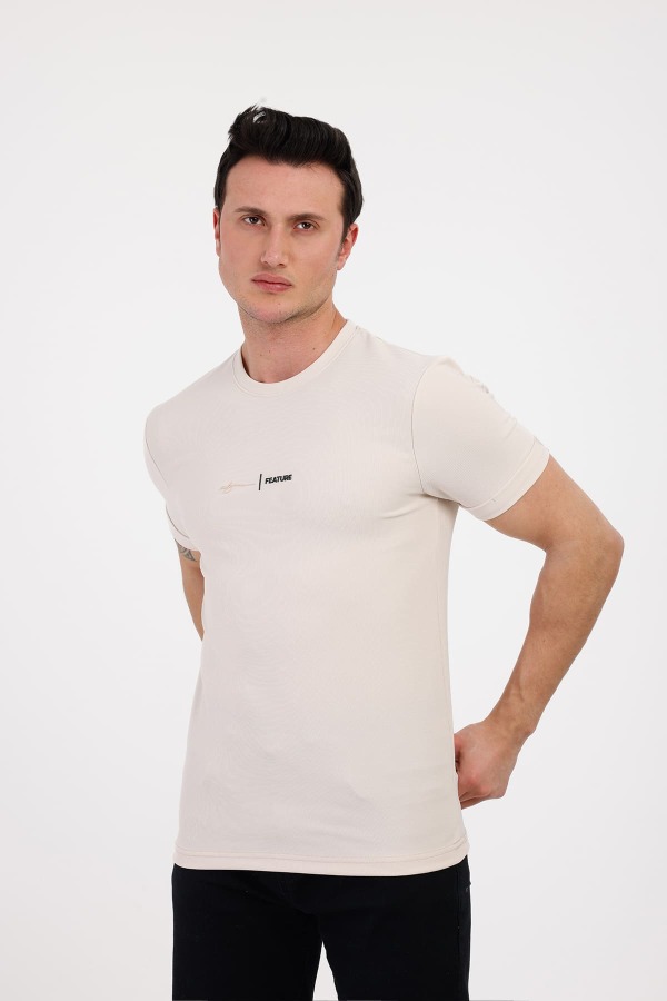 FUTURE Bisiklet Yaka Pamuklu Tişört - Bej - Decas (1)