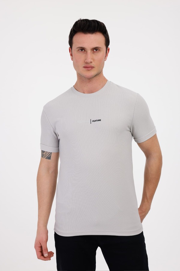 FUTURE Bisiklet Yaka Pamuklu Tişört - Gri - Decas