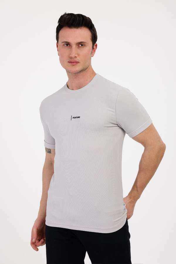 FUTURE Bisiklet Yaka Pamuklu Tişört - Gri - Decas (1)