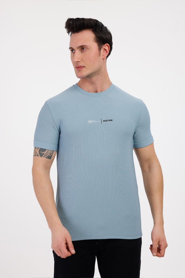 FUTURE Bisiklet Yaka Pamuklu Tişört - Mavi - Decas (1)