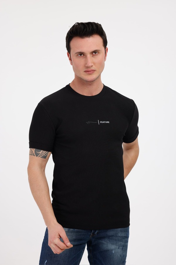 FUTURE Bisiklet Yaka Pamuklu Tişört - Siyah - Decas