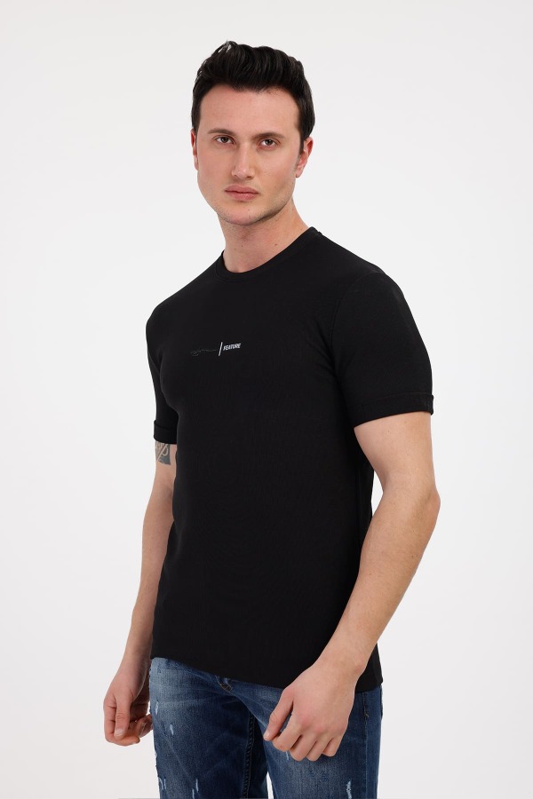 FUTURE Bisiklet Yaka Pamuklu Tişört - Siyah - Decas (1)