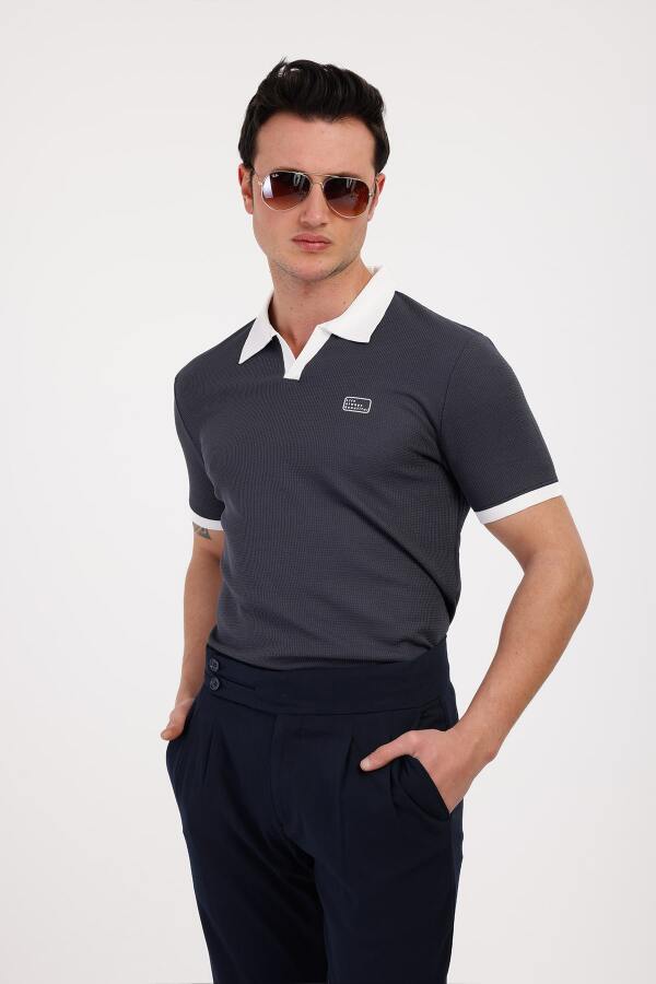 GALAXY Polo Yaka Pamuklu Tişört - Antrasit - Decas (1)