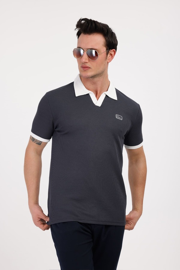 GALAXY Polo Yaka Pamuklu Tişört - Antrasit - Decas