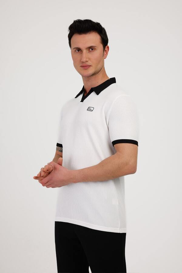 GALAXY Polo Yaka Pamuklu Tişört - Beyaz - Decas (1)
