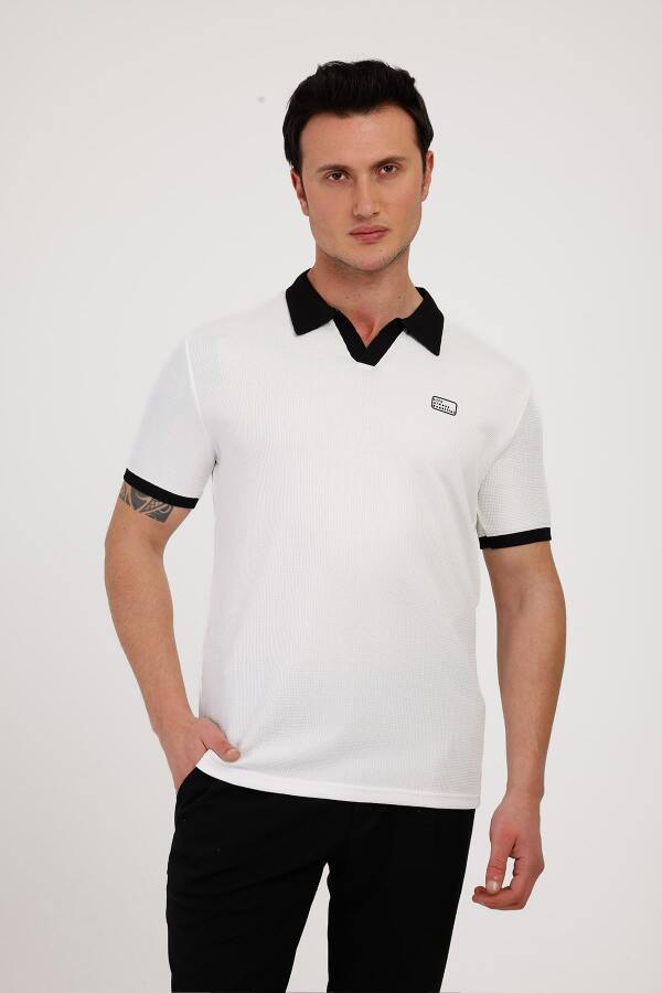 GALAXY Polo Yaka Pamuklu Tişört - Beyaz - Decas