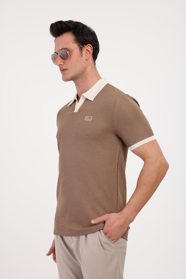 GALAXY Polo Yaka Pamuklu Tişört - Kahverengi - Decas (1)