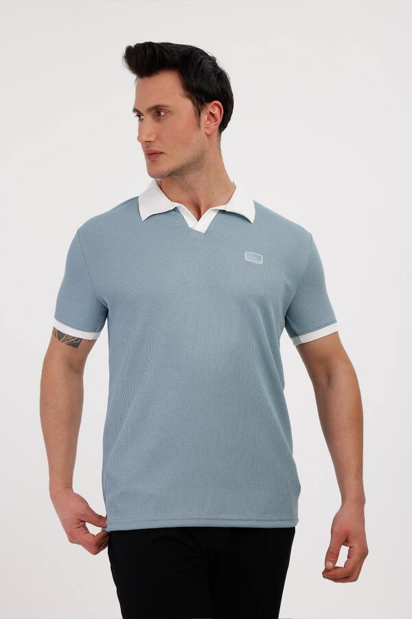 GALAXY Polo Yaka Pamuklu Tişört - Mavi - Decas (1)