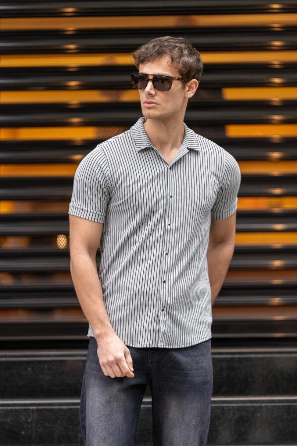 GEAR Apaç Yaka Çıtçıt Düğme Slim Gömlek - Füme - Decas (1)