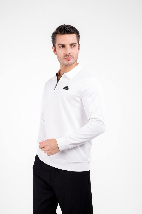 Gellum Uzun Kol Yarı Fermuarlı Kazak - Beyaz - Decas (1)