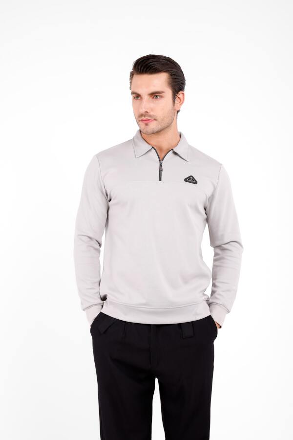 Gellum Uzun Kol Yarı Fermuarlı Kazak - Gri - Decas (1)