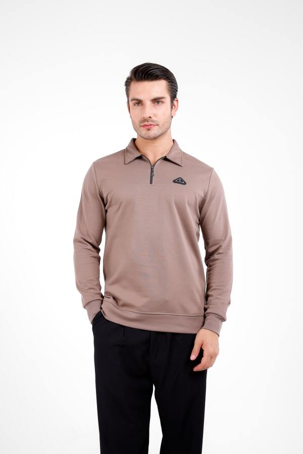 Gellum Uzun Kol Yarı Fermuarlı Kazak - Kahve - Decas