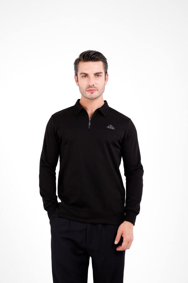 Gellum Uzun Kol Yarı Fermuarlı Kazak - Siyah - Decas